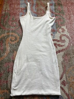 MESHKI White Ribbed Knit Mini Dress Bodycon Scoop Neck Open Back Style Size Smal